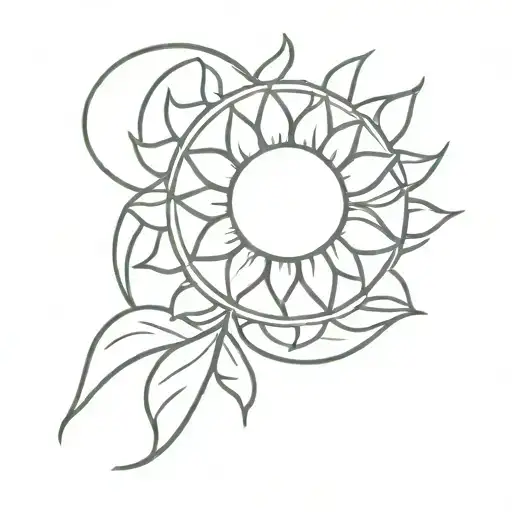 crecent moon with sunflower going through it with the sun from tangled and the mickey mouse logo  tattoo design idea