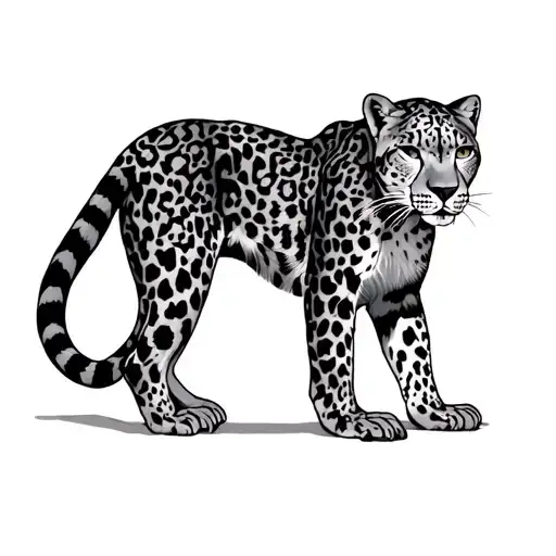 Snow Leopard full body silhouette filled tattoo design idea