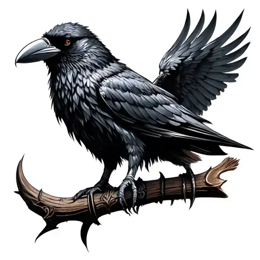 Viking inspiration with the crows of Odin in black and gray. Realistic style with Viking and Rhunes ornaments tattoo design idea