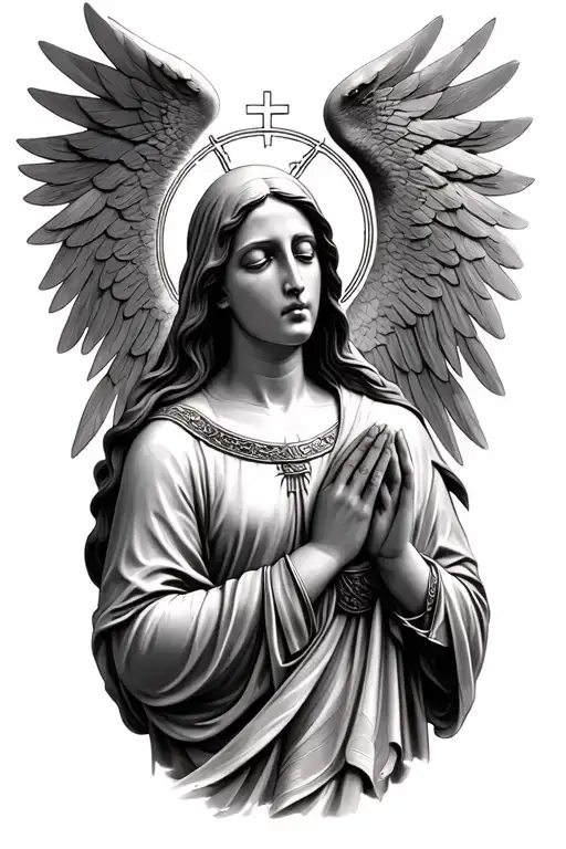 weeping mother Mary praying saint michael tattoo design idea