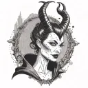 A surreal scene of Maleficent in a call center setting, with dotwork shading to create a unique and edgy tattoo design tattoo design idea