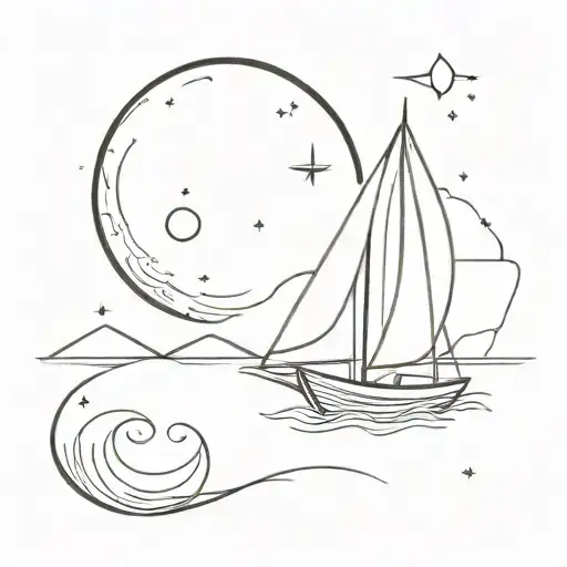 sailboat and moon bold line tattoo tattoo design idea