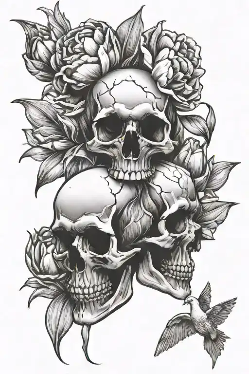 skulls, tulips, dove tattoo design idea