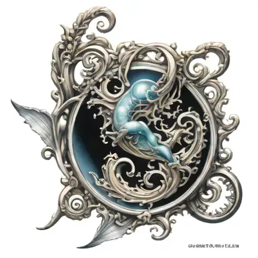 Neptune with its four rings in the shape of a musical score tattoo design idea