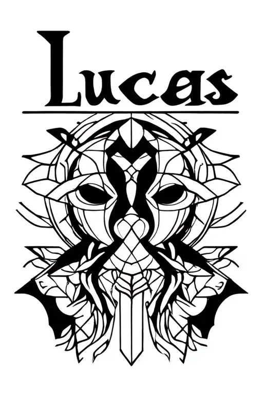 Name "Lucas" sign of Gemini tattoo design idea