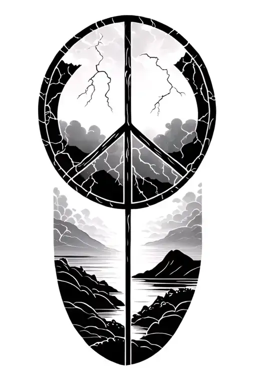 peace and lightining storm and time and nature tattoo design idea