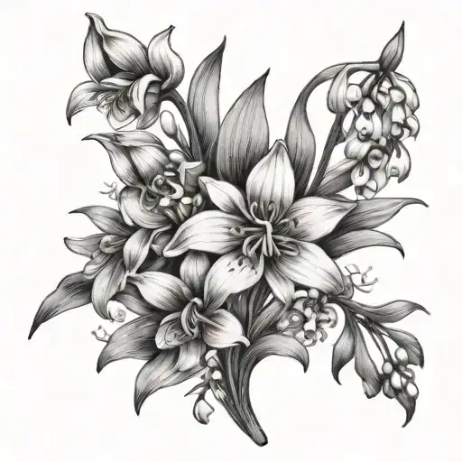snowdrops, violets, lily of the valley, narcissus, and hollys tattoo design idea