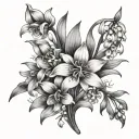 snowdrops, violets, lily of the valley, narcissus, and hollys tattoo design idea