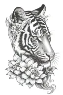 tiger head with lotus flower blooming tattoo design idea