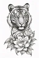 tiger head with lotus flower blooming tattoo design idea