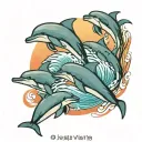 3 dolphins jumping with sunset tattoo design idea