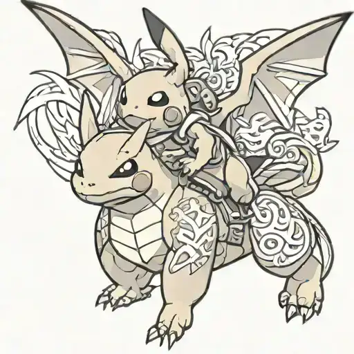 pikachu riding charizard tattoo design idea