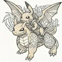 pikachu riding charizard tattoo design idea