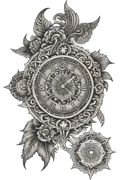 Mandala, clock, viking and Egyptian mythology tattoo design idea