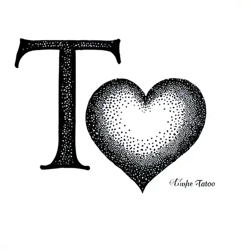 T initial with heart tattoo design idea