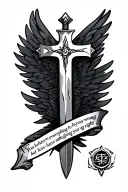 cross as a sword wings with words you have everything to lose if your wrong but you have nothing to lose if your right  tattoo design idea