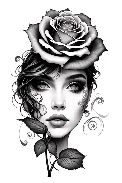 rose and face  tattoo design idea
