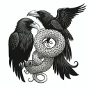 raven fighting snake tattoo design idea