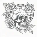 skull, clock, and roses tattoo design idea