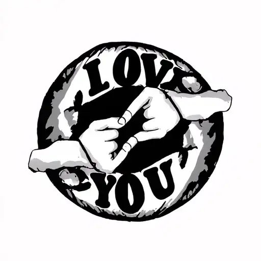 sign language "I love you" sign with Emmett Bond Siems and Christina Jean Siems making a circle around the sign tattoo design idea