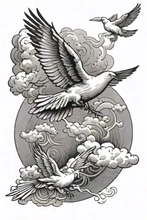 cloud, dove flying away tattoo design idea