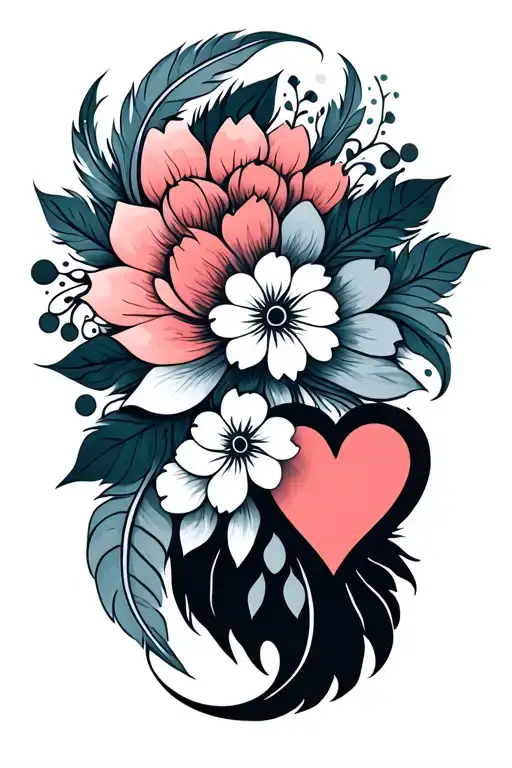 intricate mandala design incorporating elements heart and feathers tattoo design idea