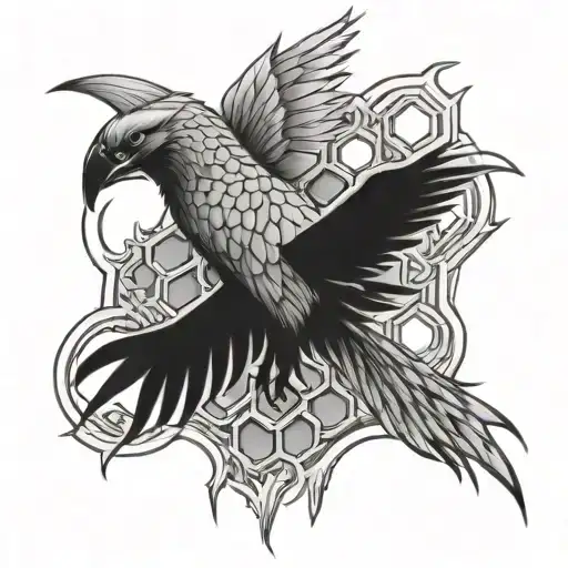 phoenix honeycomb thigh tattoo tattoo design idea