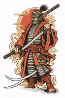 Japanese samurai warrior wielding sword with mask tattoo design idea