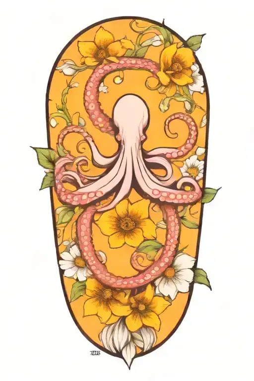 snowdrop, rose, marigold, octopus tentacles tattoo design idea
