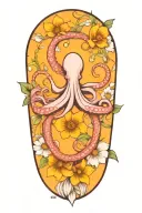 snowdrop, rose, marigold, octopus tentacles tattoo design idea