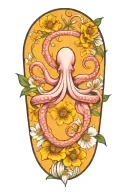 snowdrop, rose, marigold, octopus tentacles tattoo design idea