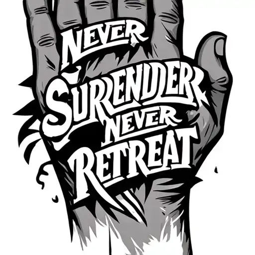 "Never surrender never retreat" "Never surrender never retreat" hand tattoo spelled correctly quote  tattoo design idea