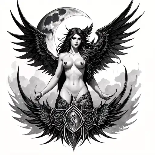  Goddess Morrigan, phases of the moon, war, battle, prophecy  tattoo design idea