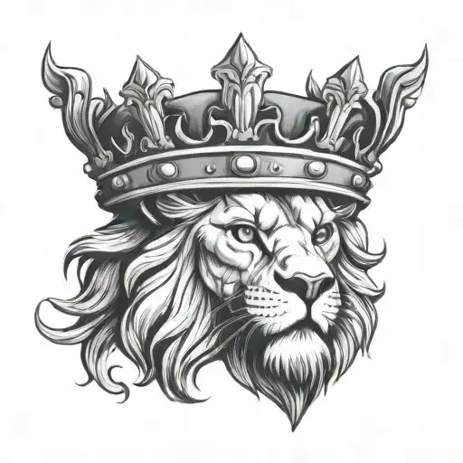 lion head king's crown and maltese cross tattoo design idea