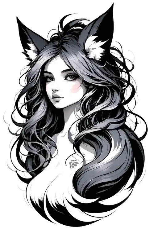 nine tailed fox girl tattoo design idea