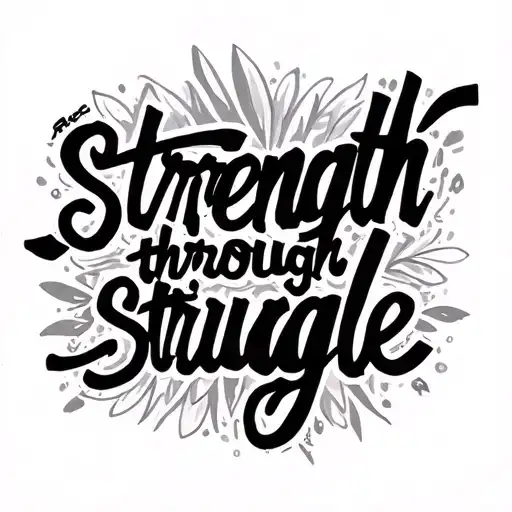 the phrase "strength through struggle" in a single line with some small designs around the words tattoo design idea