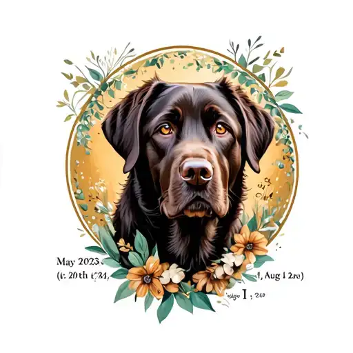 "May 20th, 2023 - Aug 1st, 2024" Labrador retriever surrounded tattoo design idea
