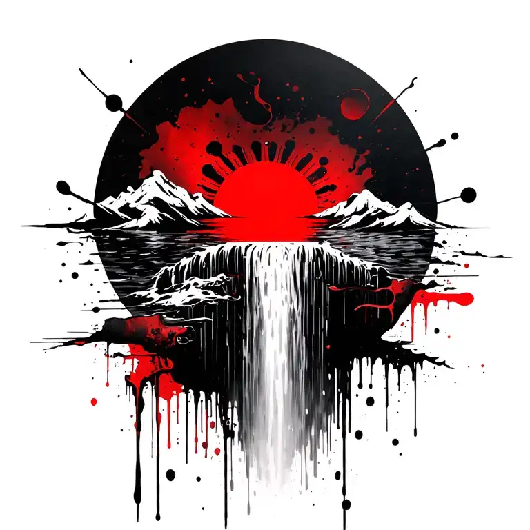 sun becomes a waterfall tattoo design idea