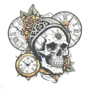 skull and broken clock tattoo design idea