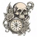 skull and broken clock tattoo design idea