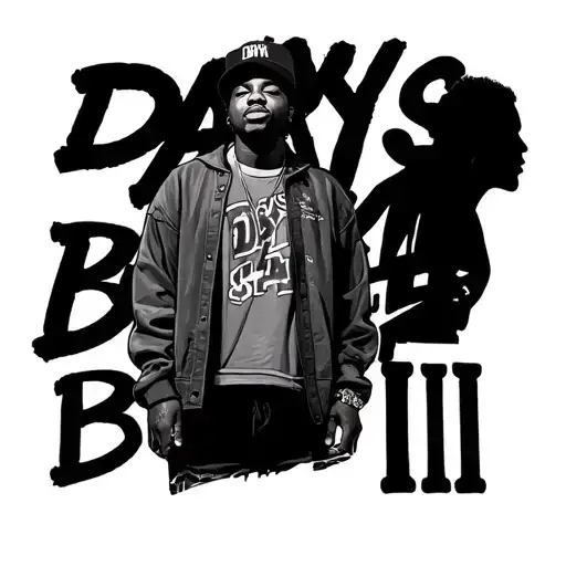Lucki the rapper, standing infront of his shadow with words, "Days B4 III" in background. tattoo design idea