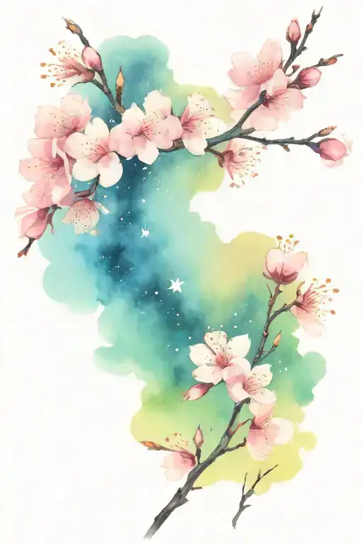 cherry blossom flowers with the night sky in the background  tattoo design idea