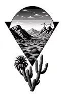 3 triangles palm spring desert mountains with windmills in the mountains and cactus tattoo design idea