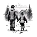 Dad with two children, Kucheryava’s daughter and son, holding hands go to the mountains tattoo design idea