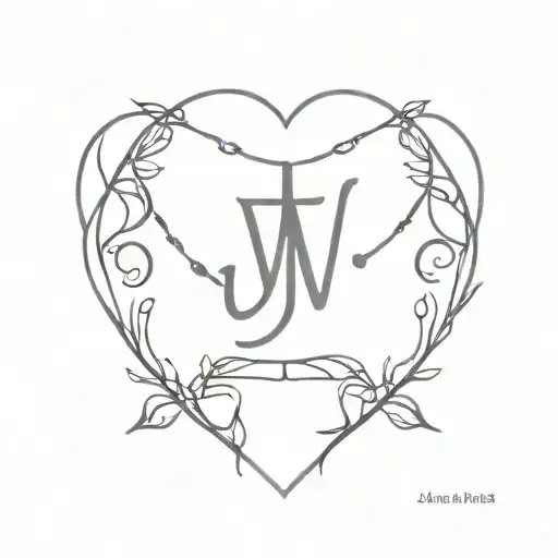 jw initials with heart and cross tattoo design idea