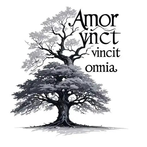 a tree with the phrase Amor vincit omnia tattoo design idea