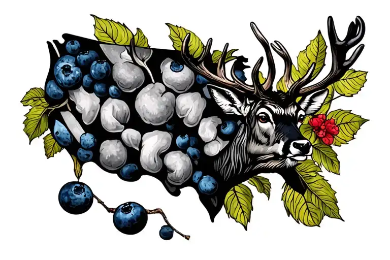 deer cross America blueberry tattoo design idea