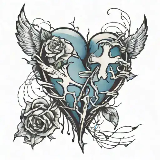 Heart broken with stitches holding them together tattoo design idea