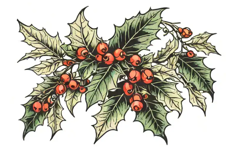 holly leaves and berrys tattoo design idea