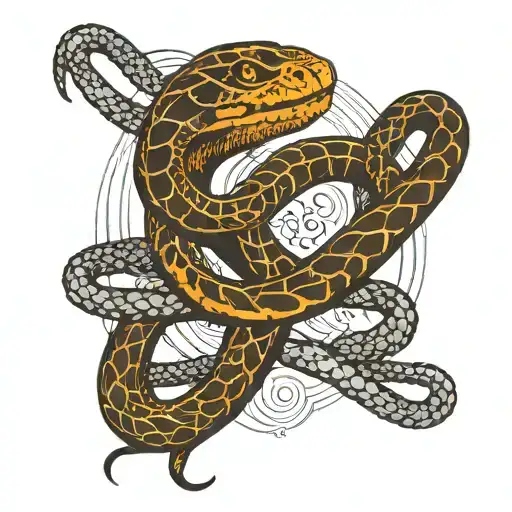 a straight line with a snake wrapping around it and in the end of the line it says H and M in morse code tattoo design idea